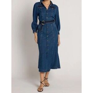 Cleobella Naya Midi Dress Denim Women's Sz Small Pockets‎ Blue NEW